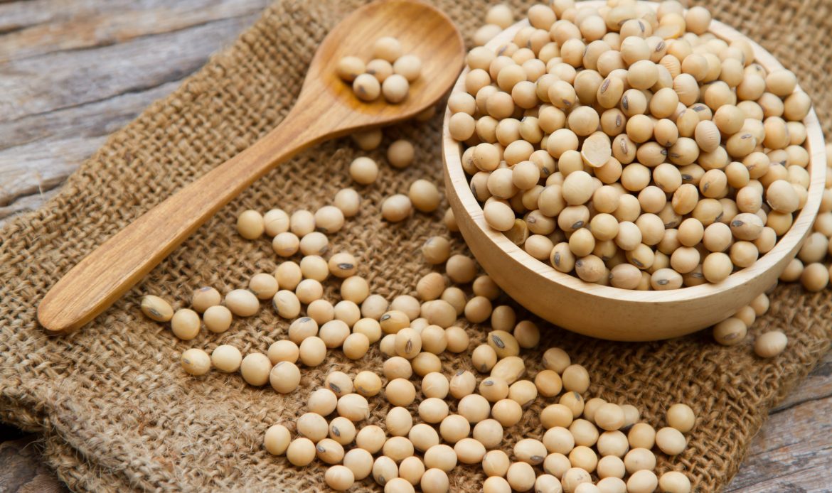 Soybean,In,Wooden,Bowl,And,Spoon,Putting,On,Linen,Sack,